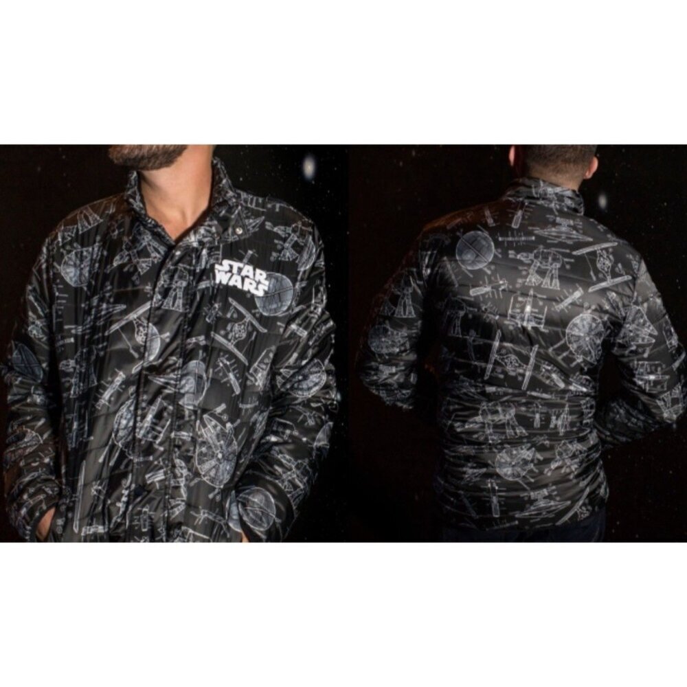 NEW! Disney Parks Star Wars Blueprint Quilted Puffer Jacket Black SZ M - Picture 1 of 6